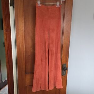 Free People Orange Ribbed Wide-Leg Pants